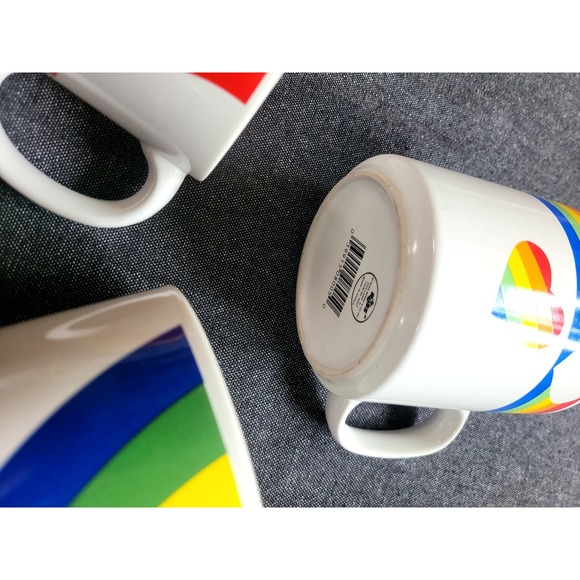 Vintage 70s 80s Russ F.T.D Set Of 3 Rainbow Mugs Mcm Coffee Funky Heart - Picture 14 of 15